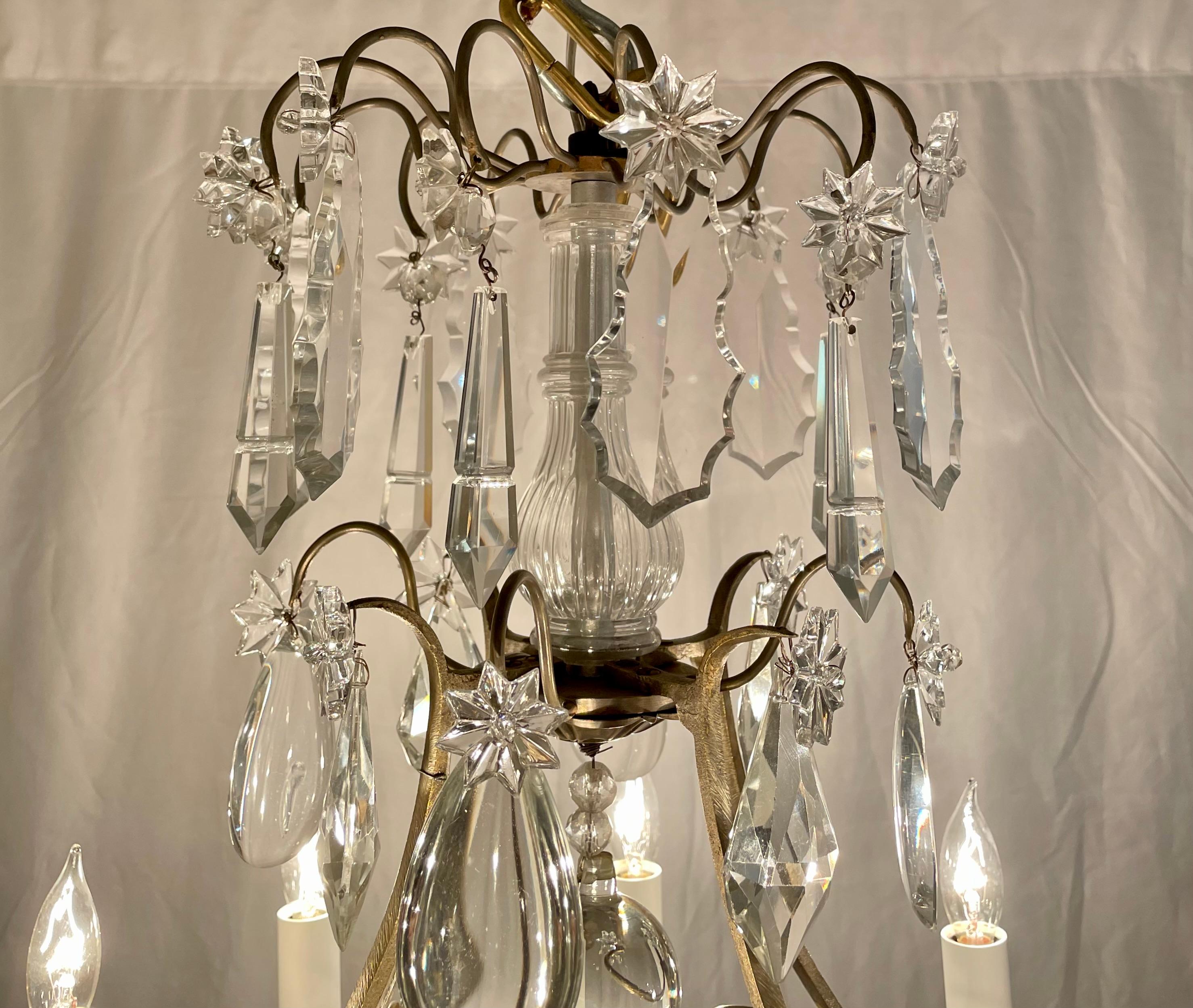 19th Century Antique French 8 Light Bronze and Crystal Chandelier, circa 1890-1910 For Sale