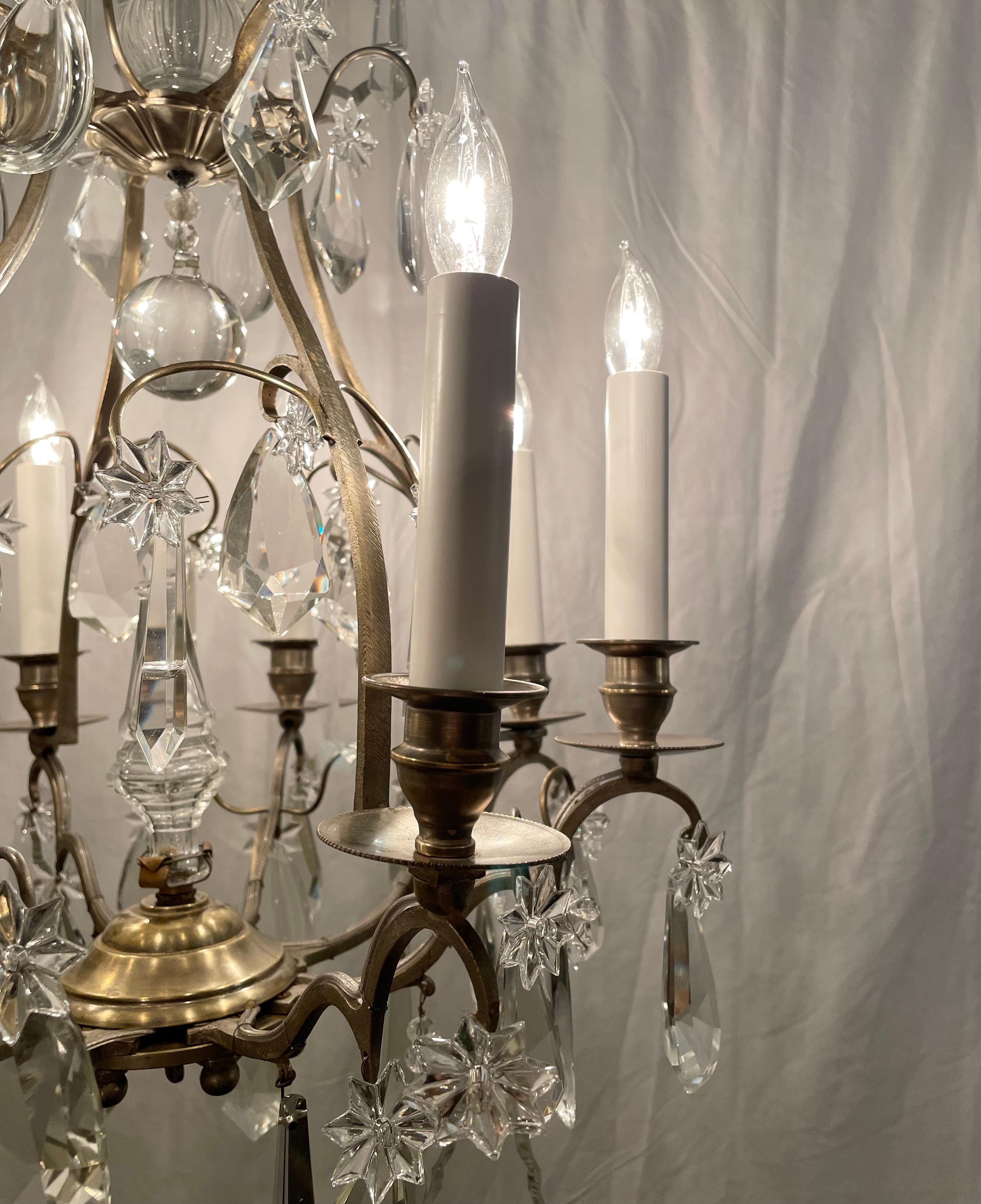 Antique French 8 Light Bronze and Crystal Chandelier, circa 1890-1910 For Sale 1
