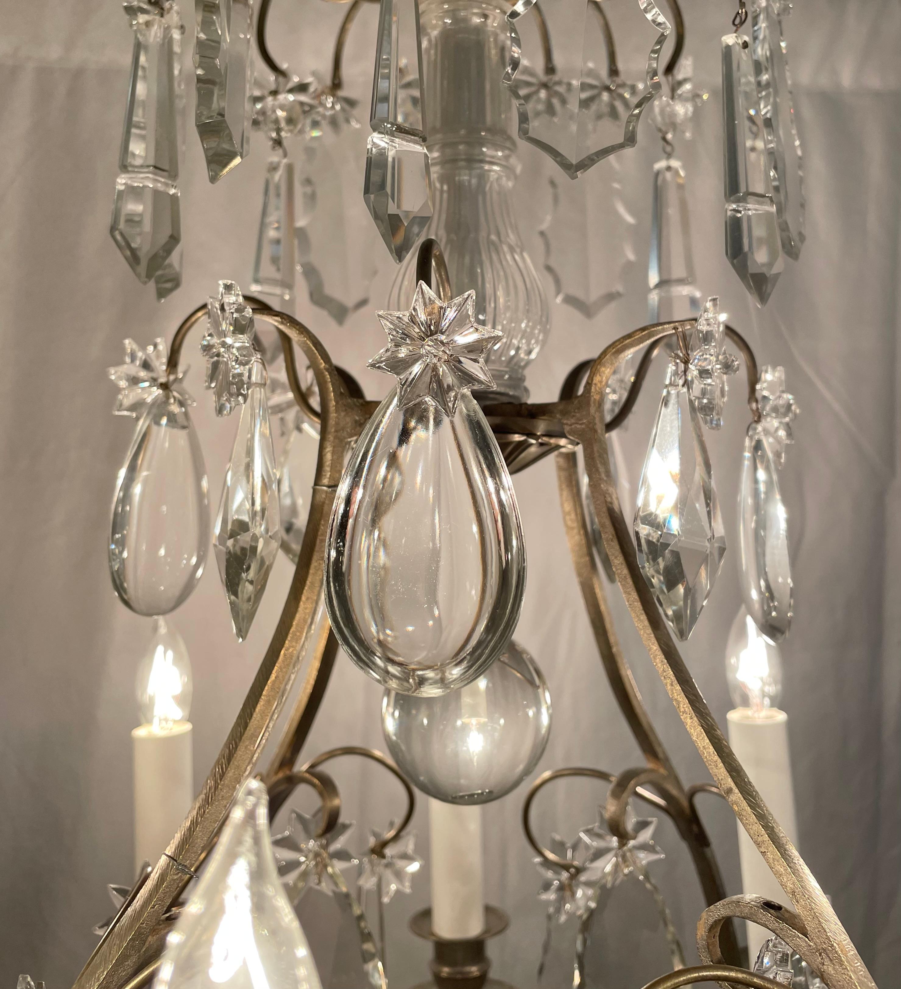 Antique French 8 Light Bronze and Crystal Chandelier, circa 1890-1910 For Sale 3