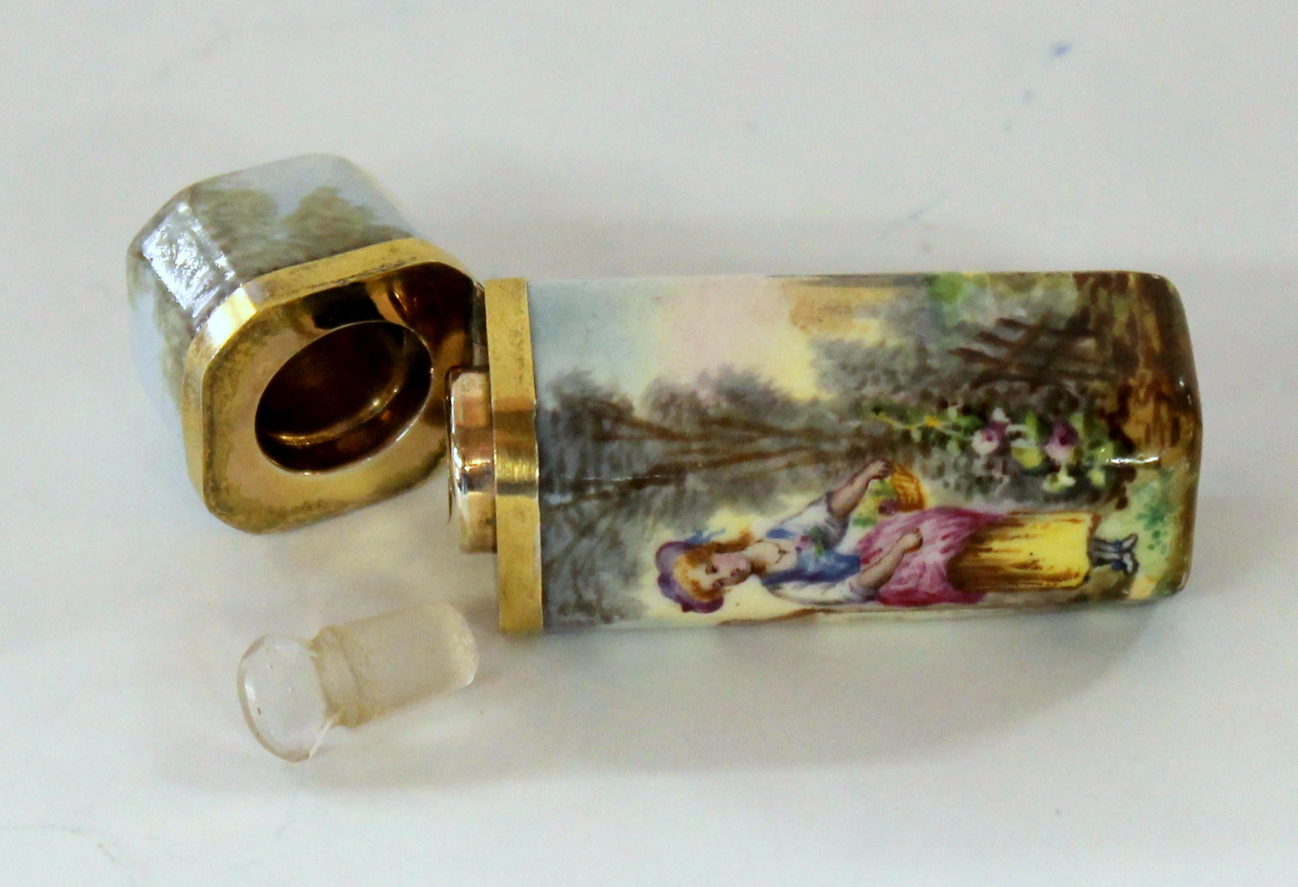Antique French .800 Fine Silver Vermeil and Hand Painted Enamel Scent Bottle 4