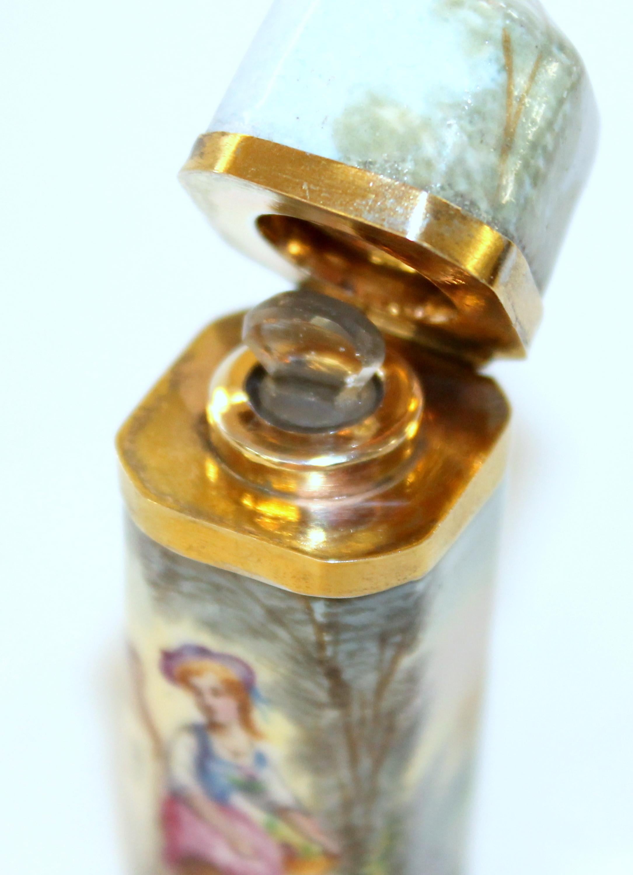 Antique French .800 Fine Silver Vermeil and Hand Painted Enamel Scent Bottle 7