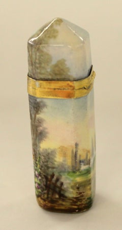 Antique French .800 Fine Silver Vermeil and Hand Painted Enamel Scent Bottle