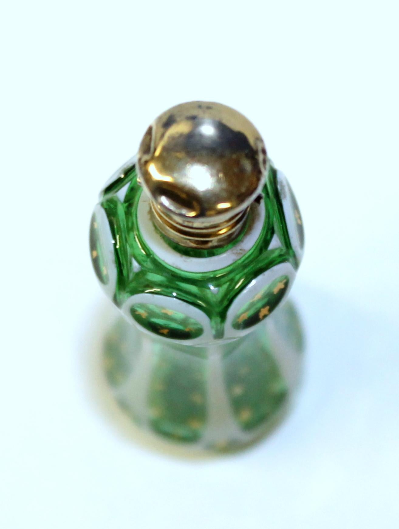 Antique French .800 Silver Vermeil, Overlay, Enamel Cut Crystal Scent Bottle In Good Condition In Charleston, SC