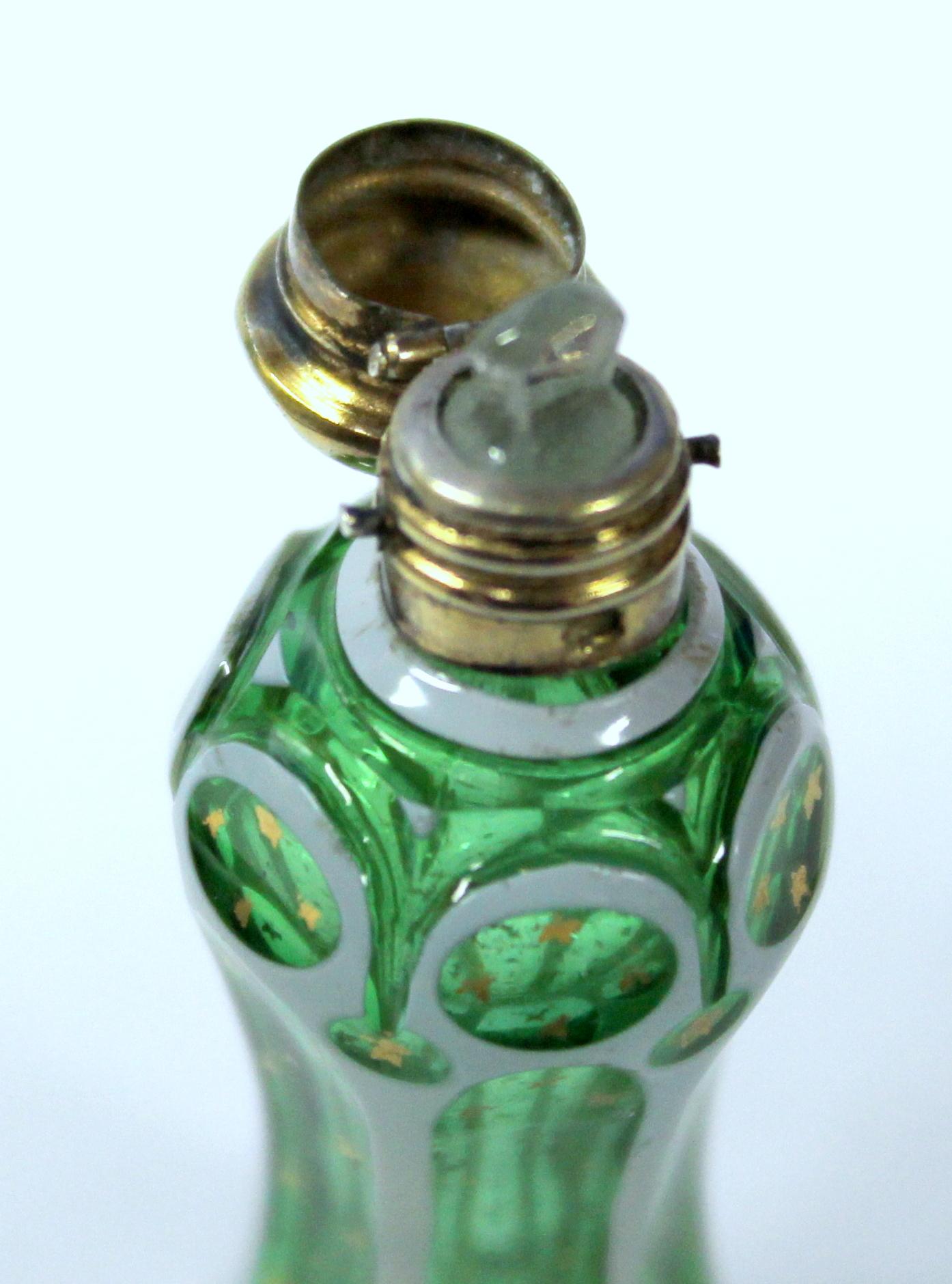Antique French .800 Silver Vermeil, Overlay, Enamel Cut Crystal Scent Bottle 3