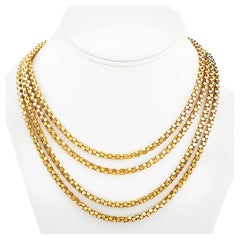Antique French 81 ½ Inch 18k Yellow Gold Popcorn Link Necklace