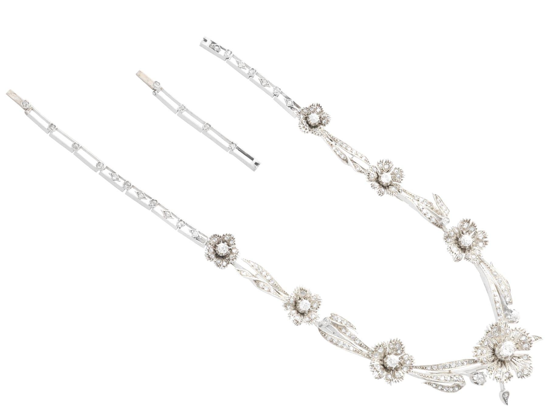Antique French 8.50 Carat Diamond, 9k Gold and Silver Necklace Circa 1860 For Sale 5