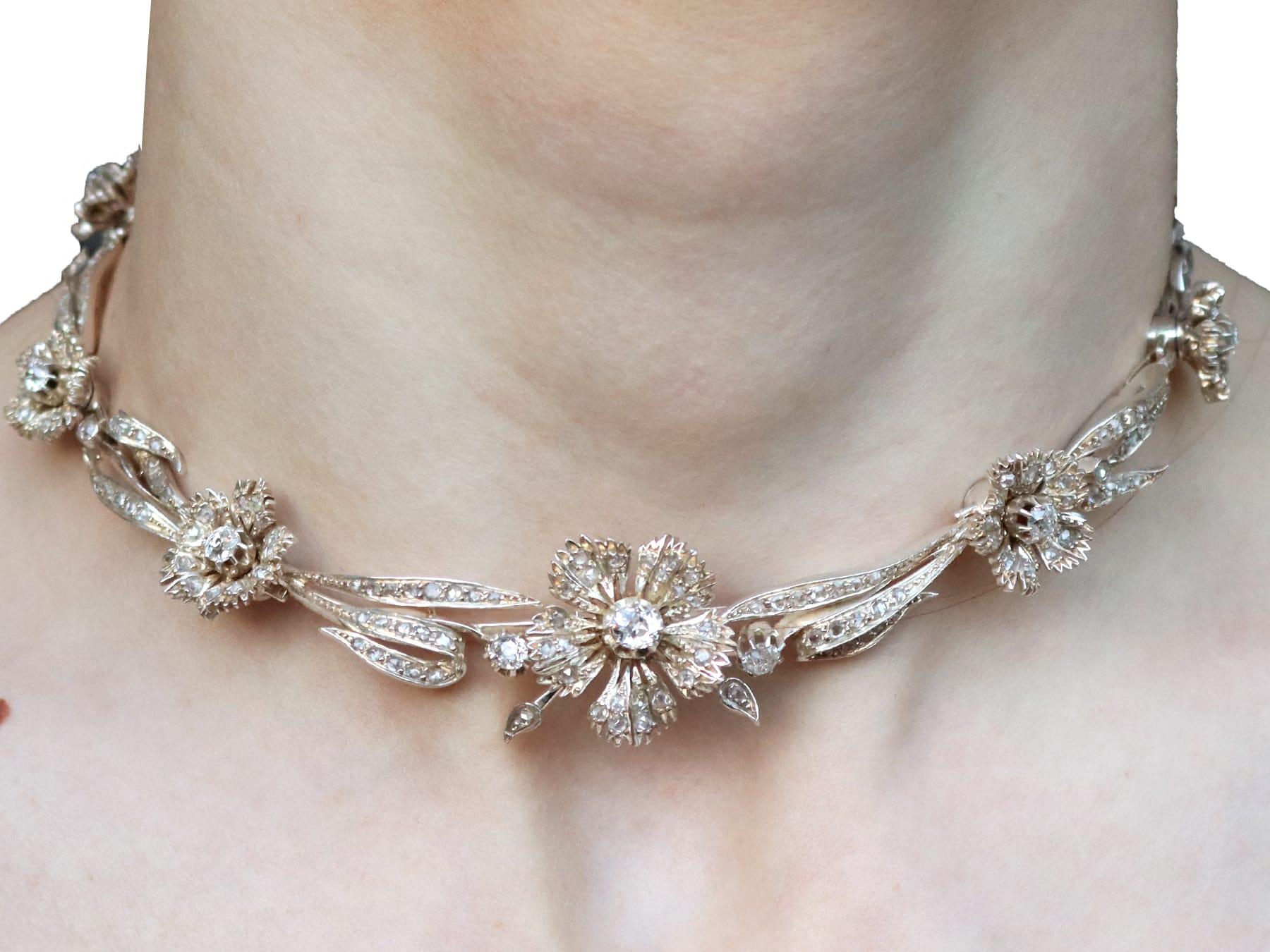 Antique French 8.50 Carat Diamond, 9k Gold and Silver Necklace Circa 1860 For Sale 13