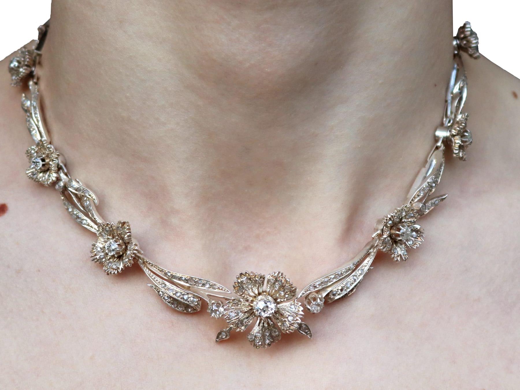 Antique French 8.50 Carat Diamond, 9k Gold and Silver Necklace Circa 1860 For Sale 14