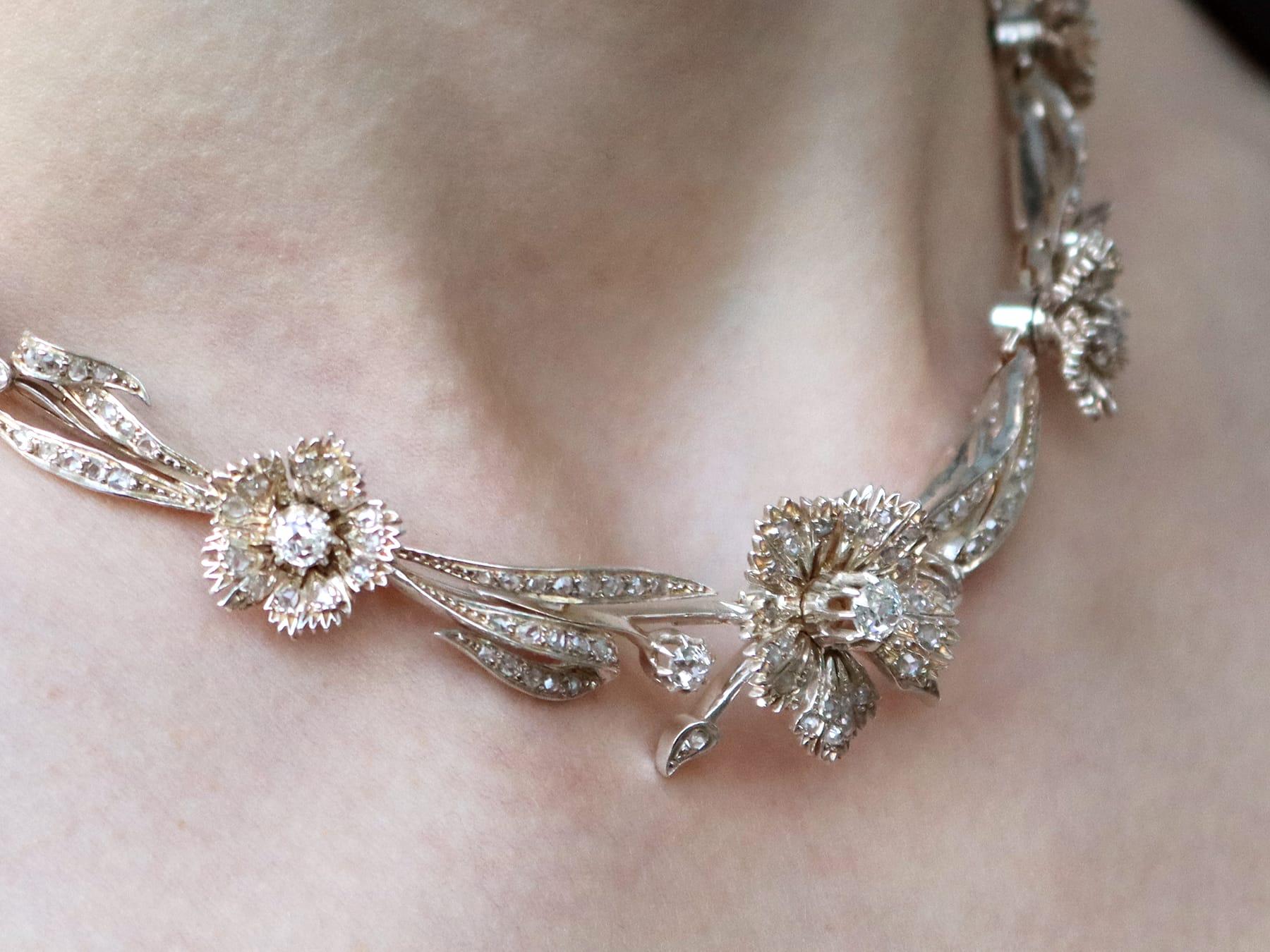 Antique French 8.50 Carat Diamond, 9k Gold and Silver Necklace Circa 1860 For Sale 15