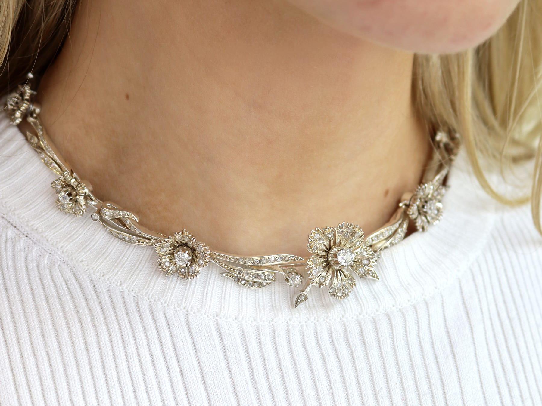 Old European Cut Antique French 8.50 Carat Diamond, 9k Gold and Silver Necklace Circa 1860 For Sale