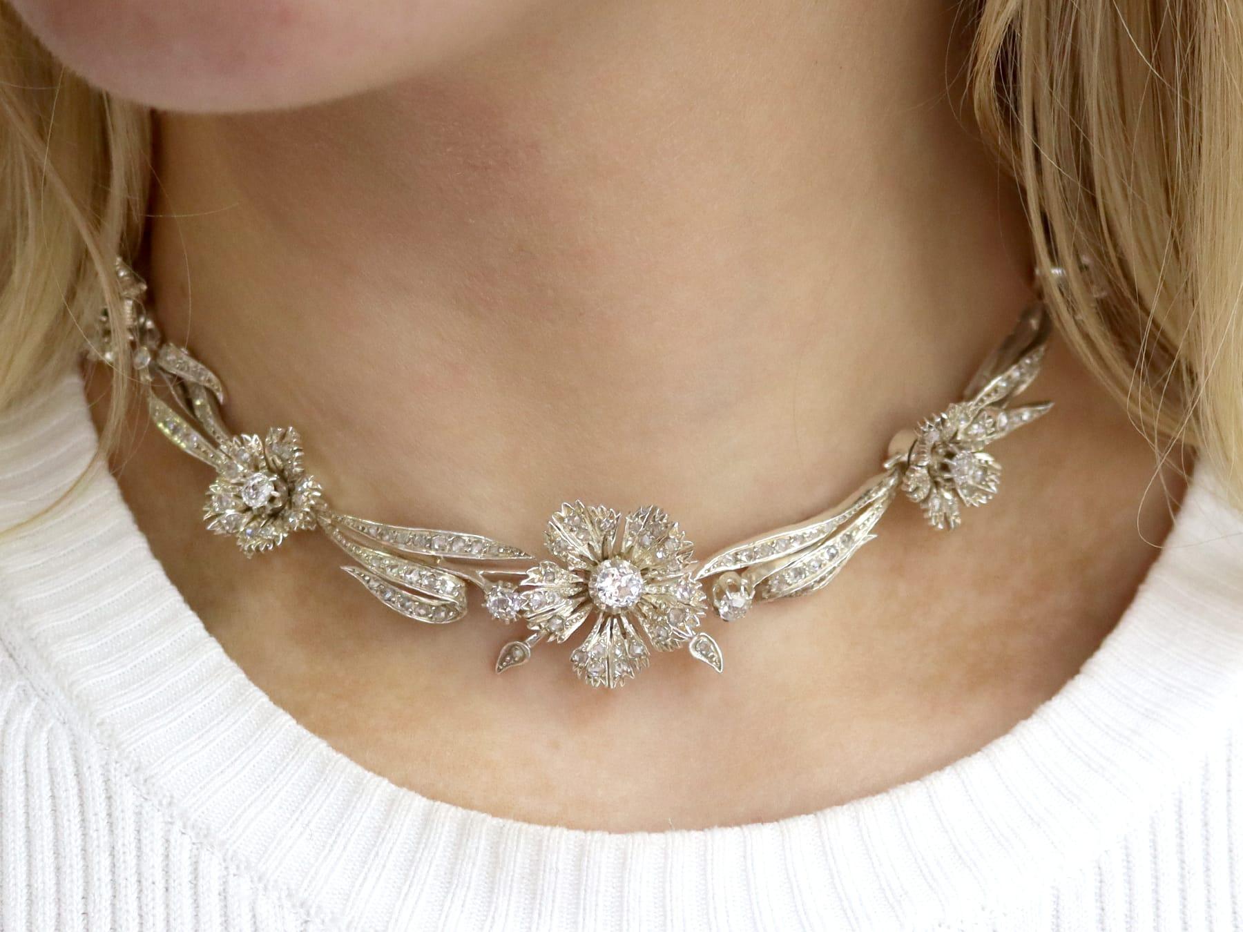 Antique French 8.50 Carat Diamond, 9k Gold and Silver Necklace Circa 1860 In Excellent Condition For Sale In Jesmond, Newcastle Upon Tyne