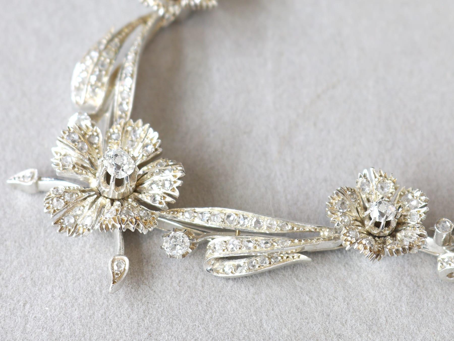 Antique French 8.50 Carat Diamond, 9k Gold and Silver Necklace Circa 1860 For Sale 1