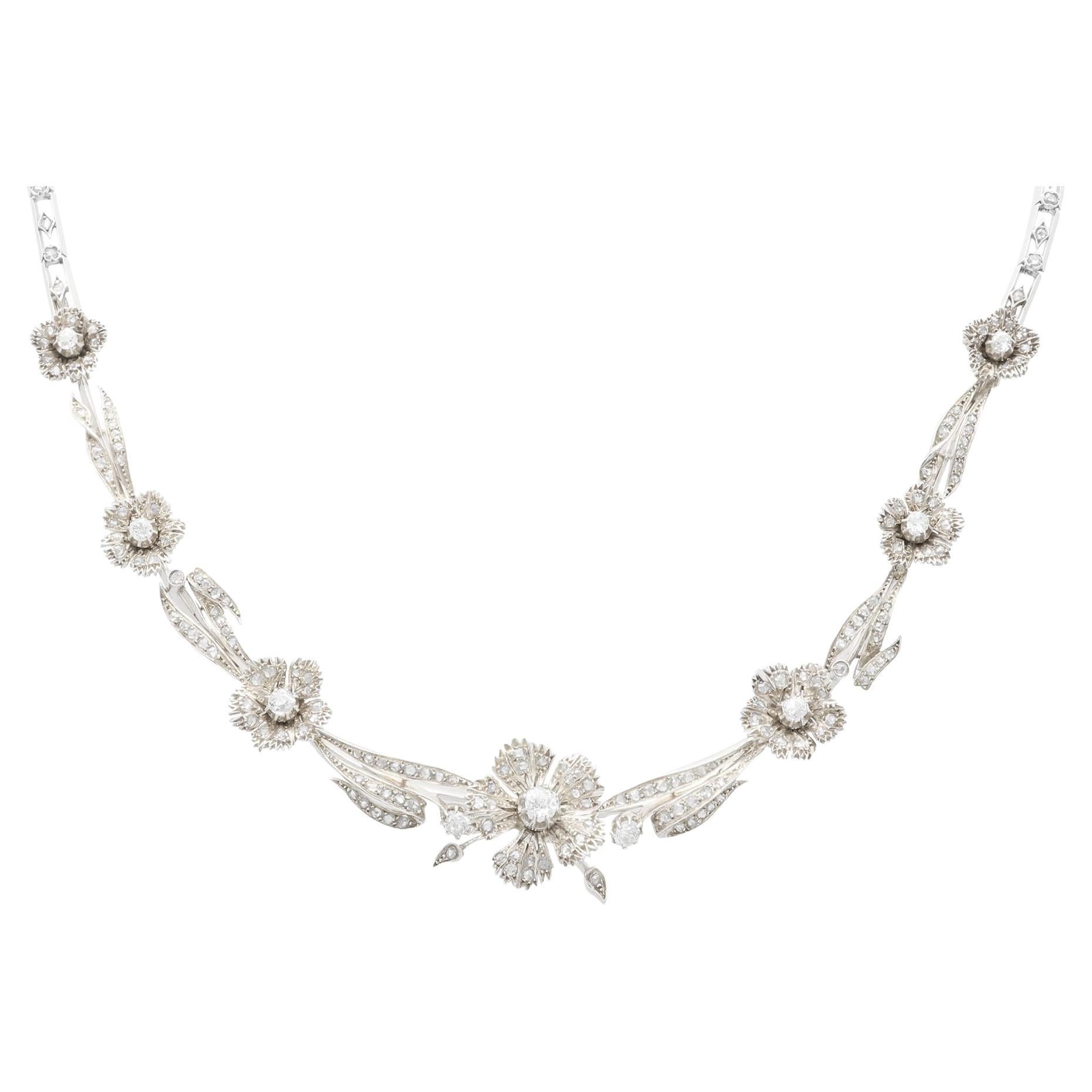 Antique French 8.50 Carat Diamond, 9k Gold and Silver Necklace Circa 1860 For Sale