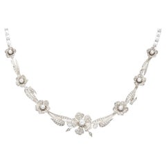 Antique French 8.50 Carat Diamond, 9k Gold and Silver Necklace Circa 1860