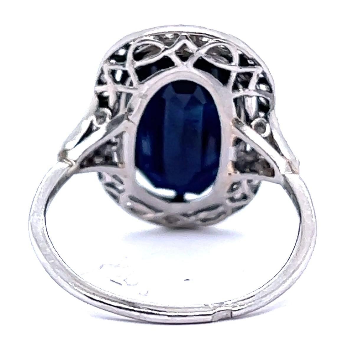 Oval Cut Antique French 8.65 Carat No Heat Sapphire Diamond Platinum Cocktail Ring