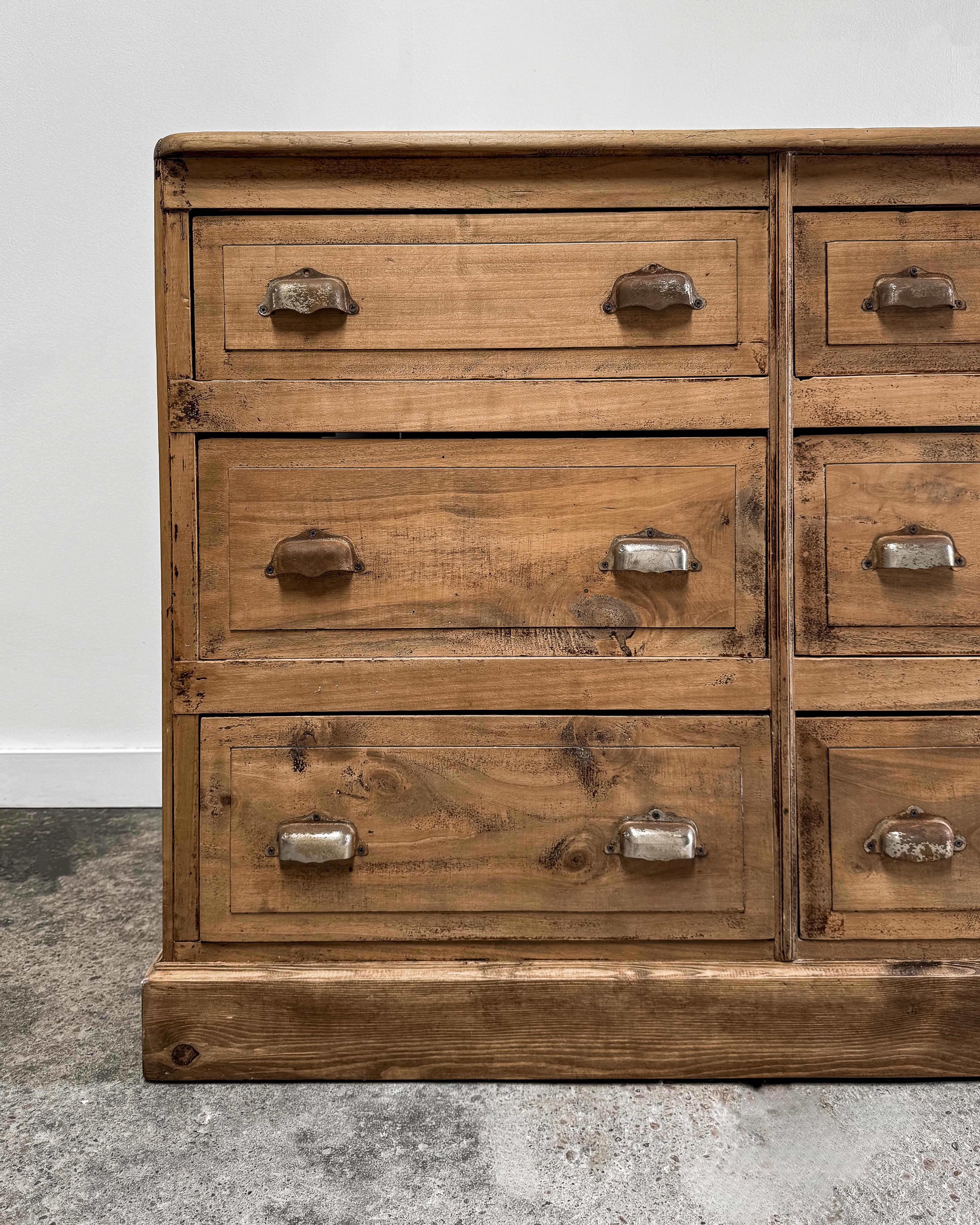 Antique French 9 Drawer Pharmacy Cabinet In Good Condition In Mckinney, TX