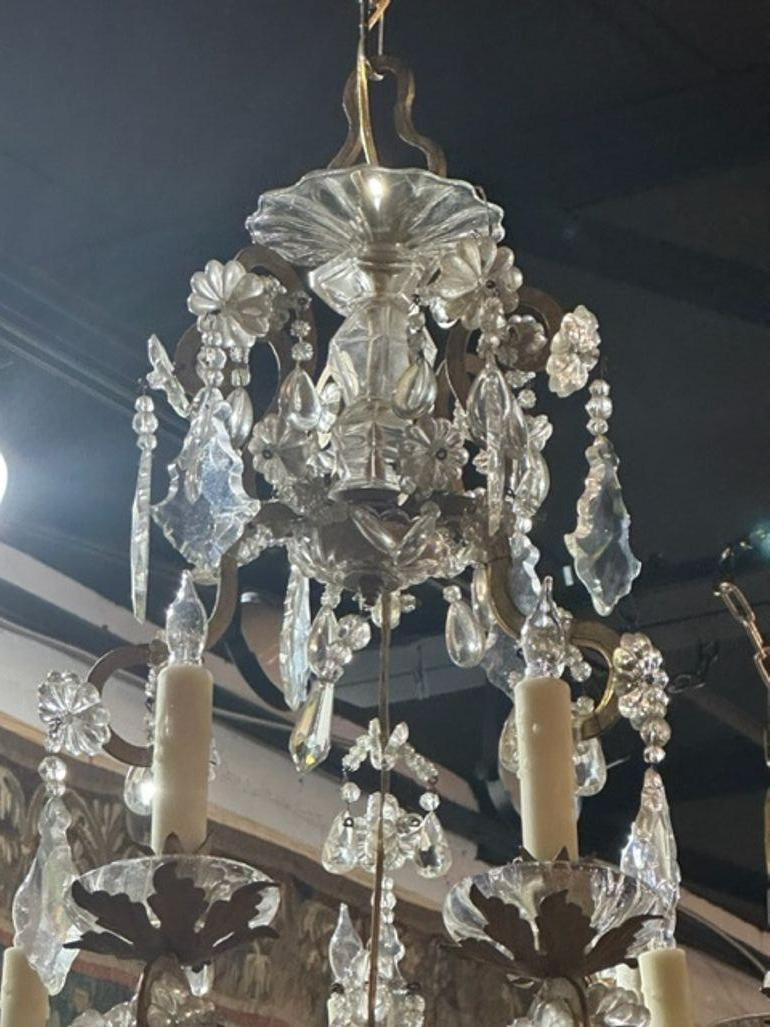 Crystal Antique French 9 Light Chandelier After Maison Bagues For Sale