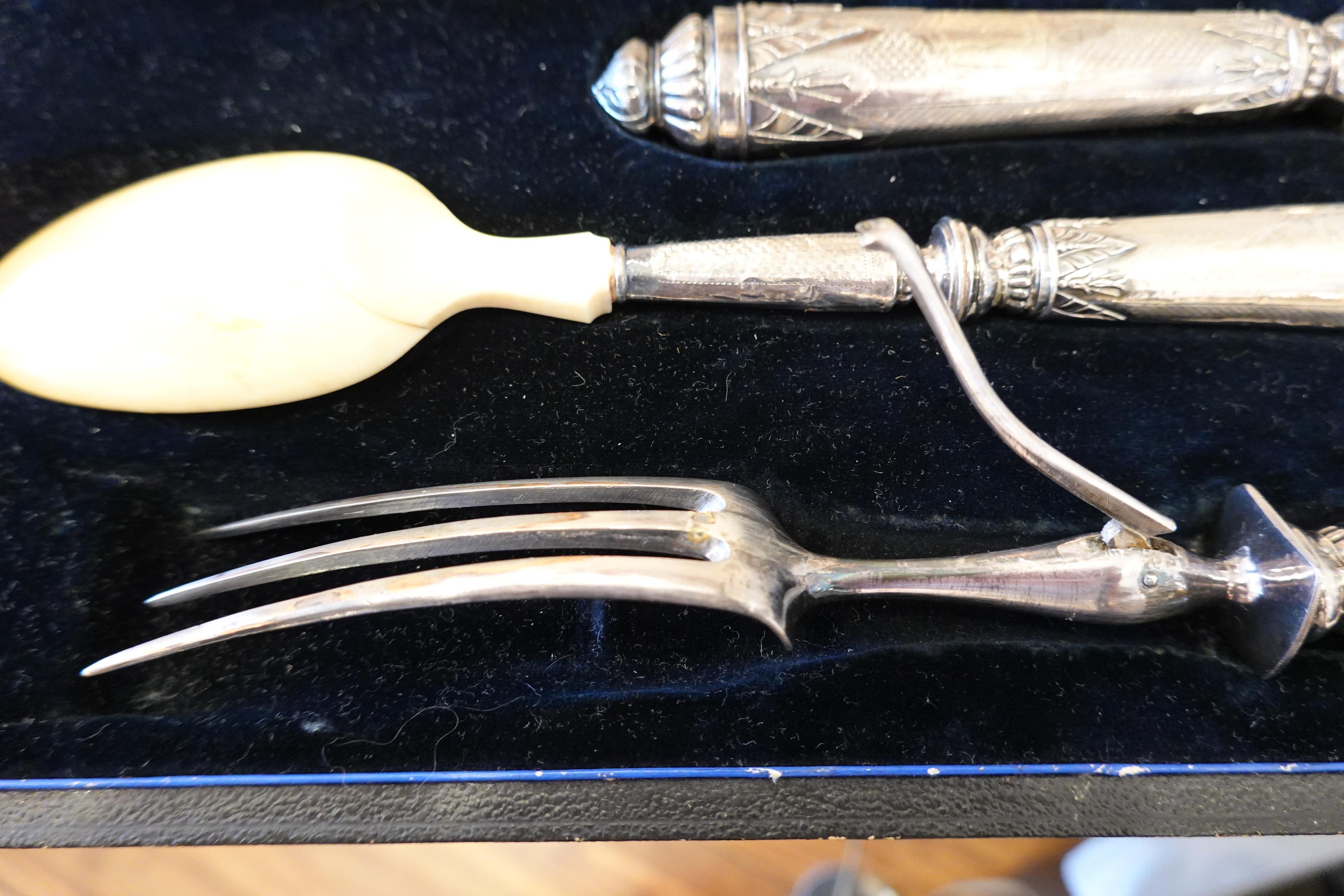 Antique French .950 Silver 5-Piece Carving Service with Gigot in Box For Sale 5