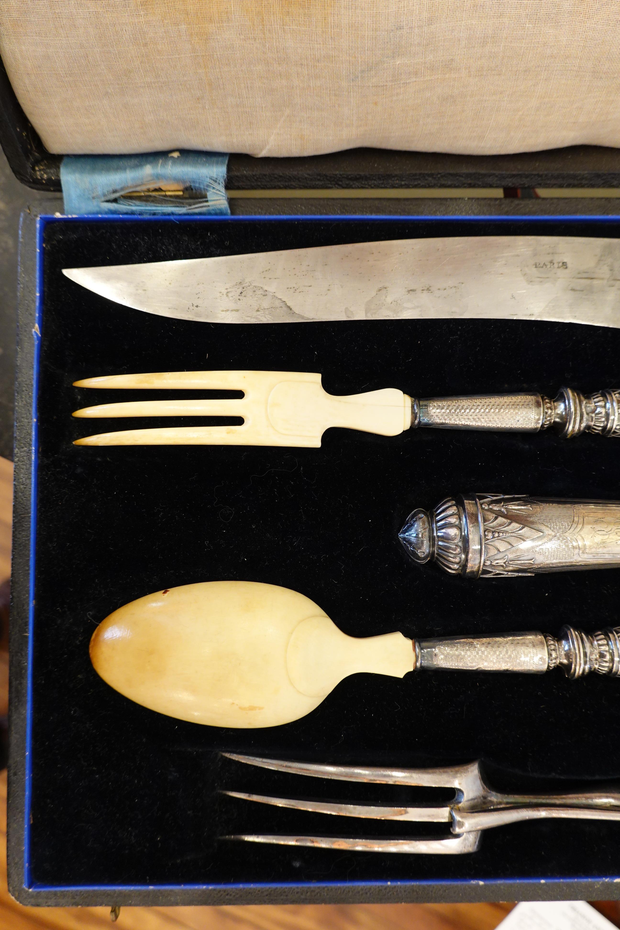 19th Century Antique French .950 Silver 5-Piece Carving Service with Gigot in Box For Sale
