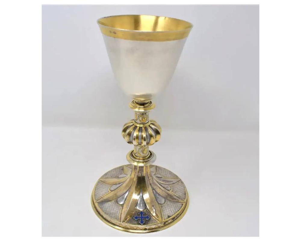 Antique French 950 Silver Gilt Enamel Chalice by Placide Poussielgue-Durand In Good Condition For Sale In New York, NY