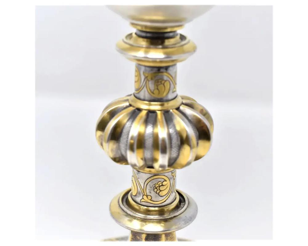 Antiguo cáliz francés de plata 950 y esmalte dorado de Placide Poussielgue-Rusand Dorado en venta