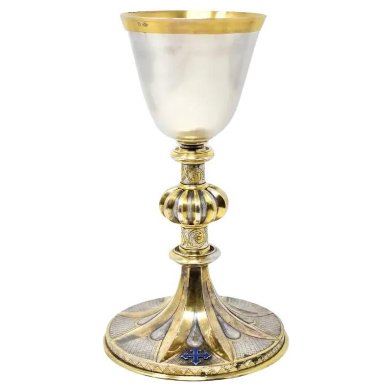 Antique French 950 Silver Gilt Enamel Chalice by Placide Poussielgue-Durand For Sale