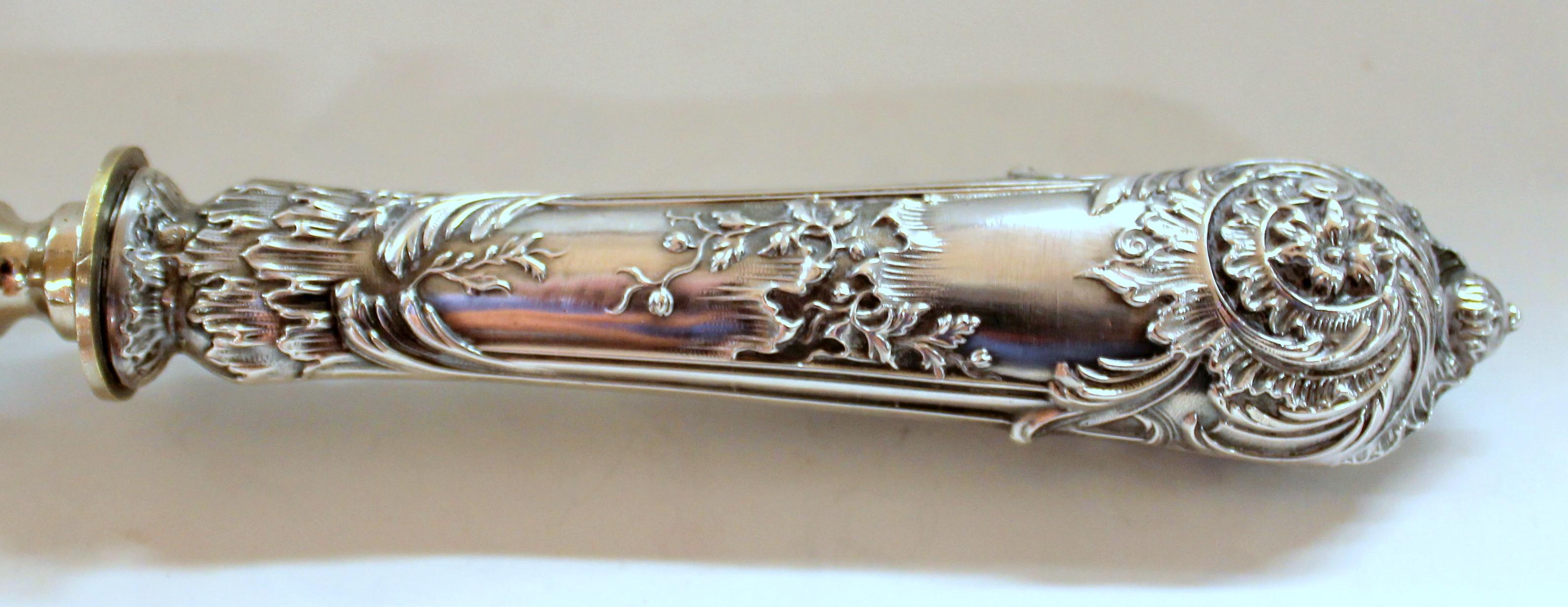 Antique French .950 Silver Rococo Style 3 Pc Carving Set with Rare Gigot For Sale 7
