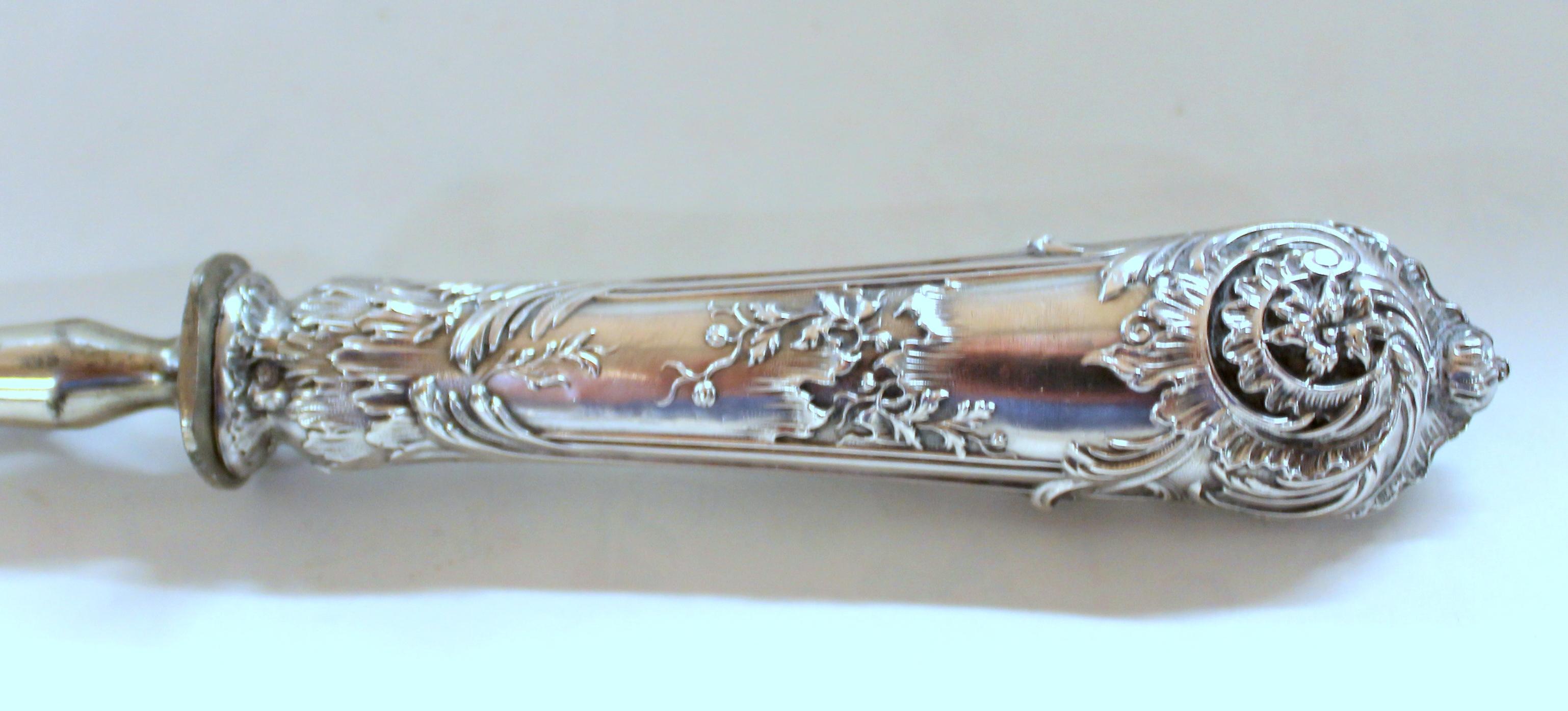 Antique French .950 Silver Rococo Style 3 Pc Carving Set with Rare Gigot For Sale 3