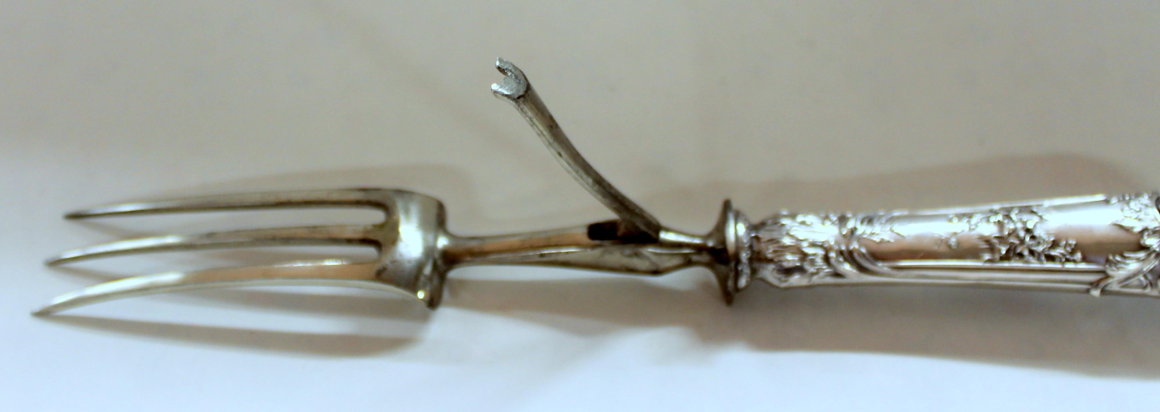 Antique French .950 Silver Rococo Style 3 Pc Carving Set with Rare Gigot 4