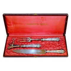 Antique French .950 Silver Rococo Style 3 Pc Carving Set with Rare Gigot