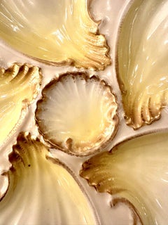 Antique French "A. L." Limoges Porcelain Yellow & Gold Oyster Plate, Circa 1890.