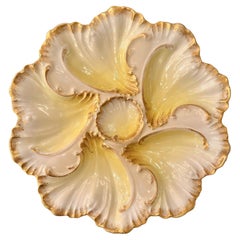 Antique French "A. L." Limoges Porcelain Yellow & Gold Oyster Plate, Circa 1890.