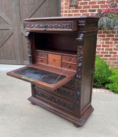 Antique French Abattant Desk Fall Front Secretary Chest Drawers Renaissance Oak