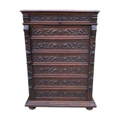 Antique French Abattant Desk Fall Front Secretary Chest Drawers Renaissance Oak