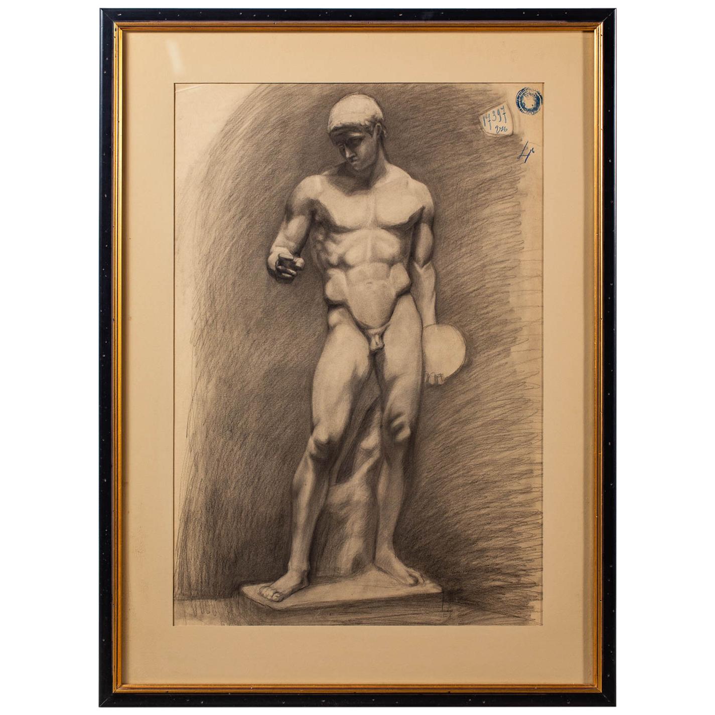 Antique French Academy Drawing Discus Thrower, circa 1880 For Sale