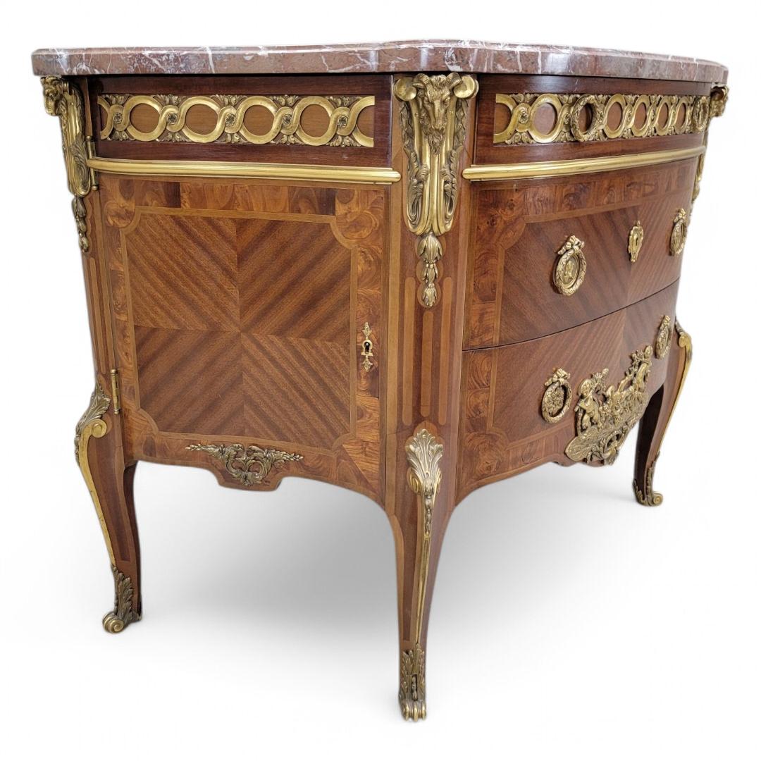 Empire Antique French Acajou & Tulipwood Gilt Commode in the Style Paul-Charles Sormani For Sale