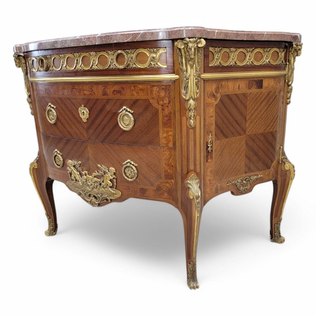 Antique French Acajou & Tulipwood Gilt Commode in the Style Paul-Charles Sormani In Good Condition For Sale In Chicago, IL