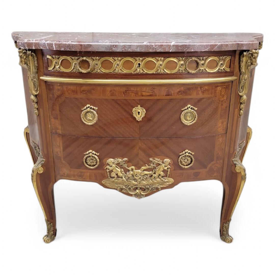19th Century Antique French Acajou & Tulipwood Gilt Commode in the Style Paul-Charles Sormani For Sale