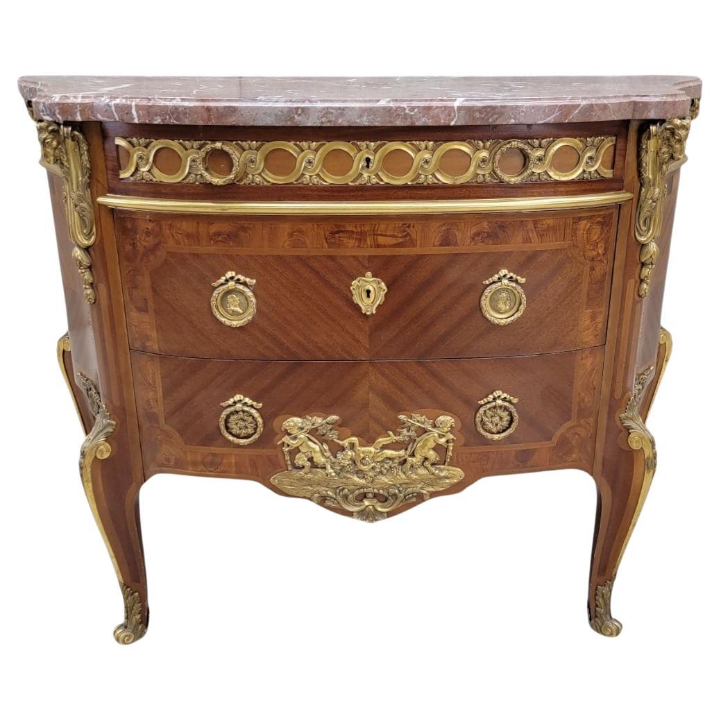 Antique French Acajou & Tulipwood Gilt Commode in the Style Paul-Charles Sormani For Sale