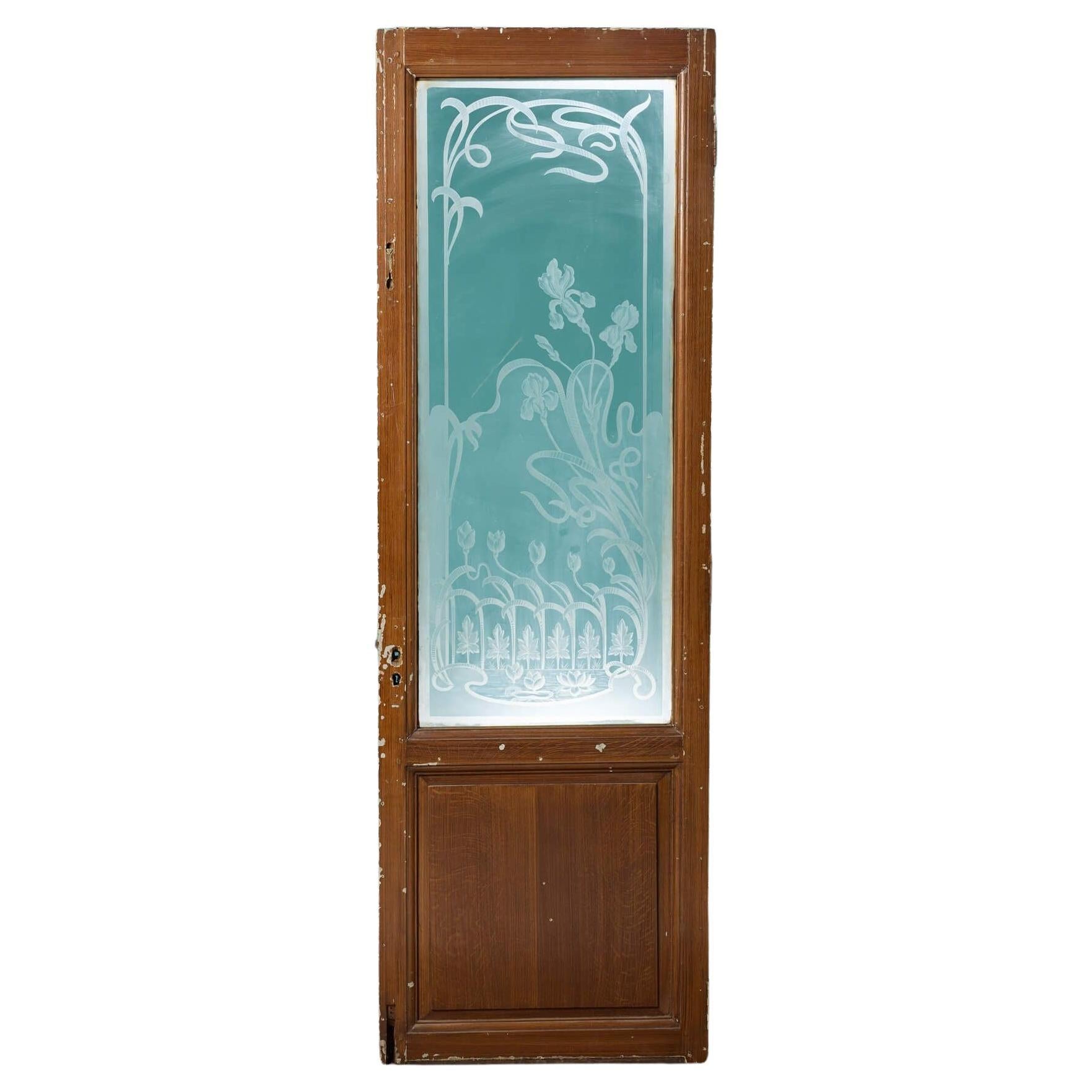 Antique French Acid Etched Painted Pine Door For Sale