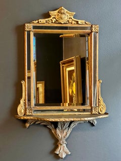 Antique French Adam Style Carved Giltwood Beveled Mirror with Shelf