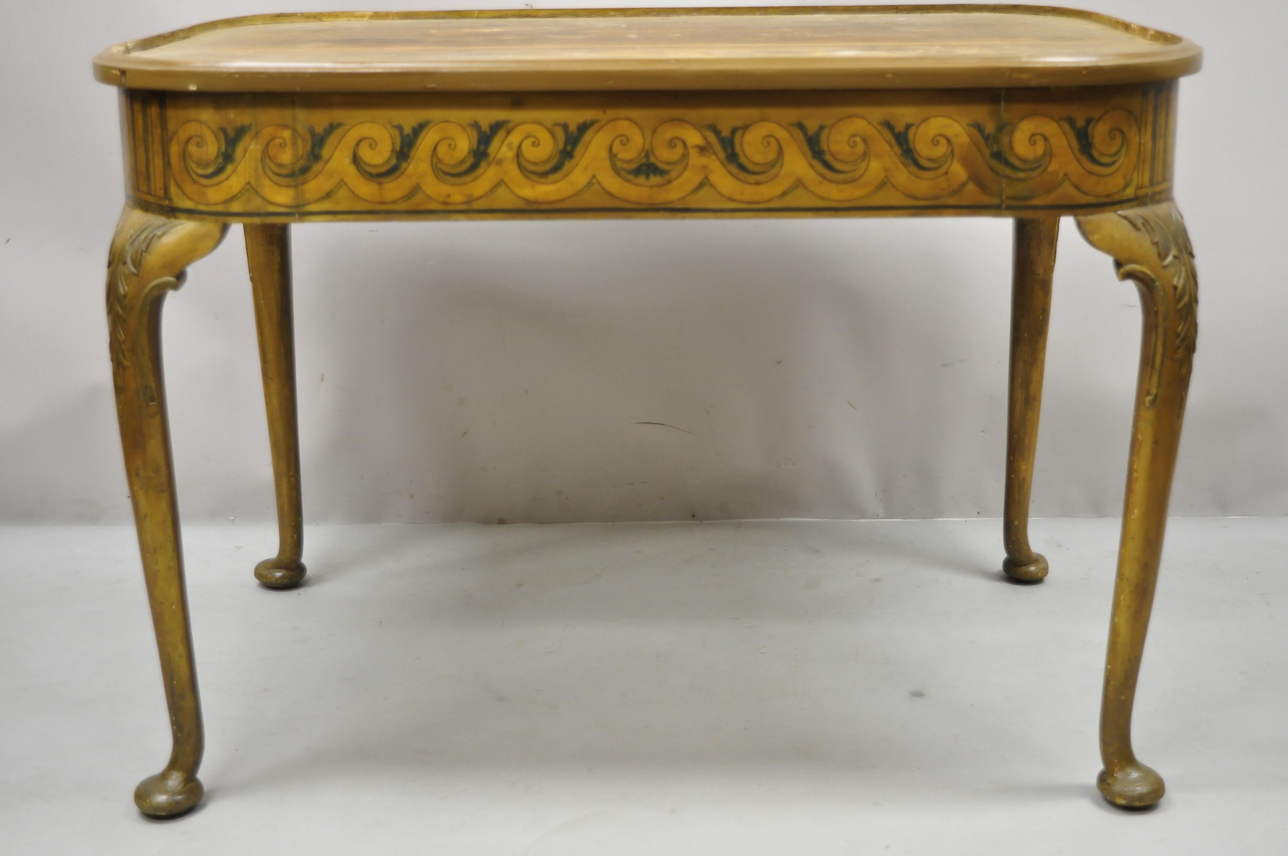 Antique French Adams Style Hand Painted Queen Anne One Drawer Center Table For Sale 6