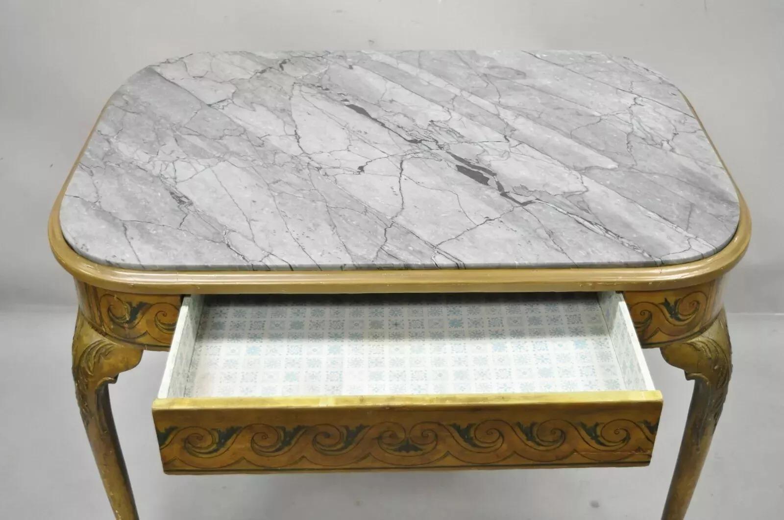 Unknown Antique French Adams Style Hand Painted Queen Anne One Drawer Center Table For Sale
