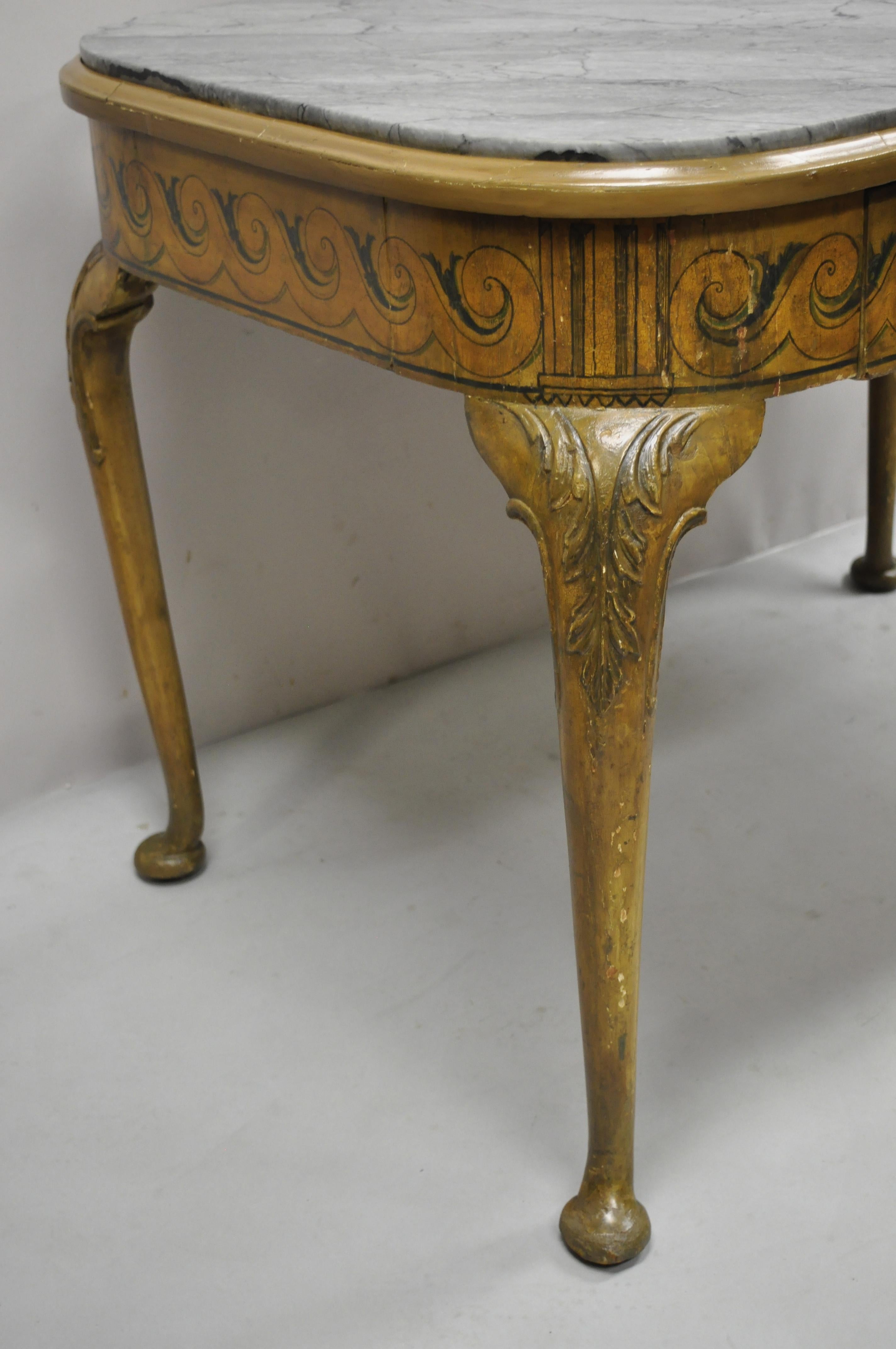 Antique French Adams Style Hand Painted Queen Anne One Drawer Center Table In Good Condition For Sale In Philadelphia, PA