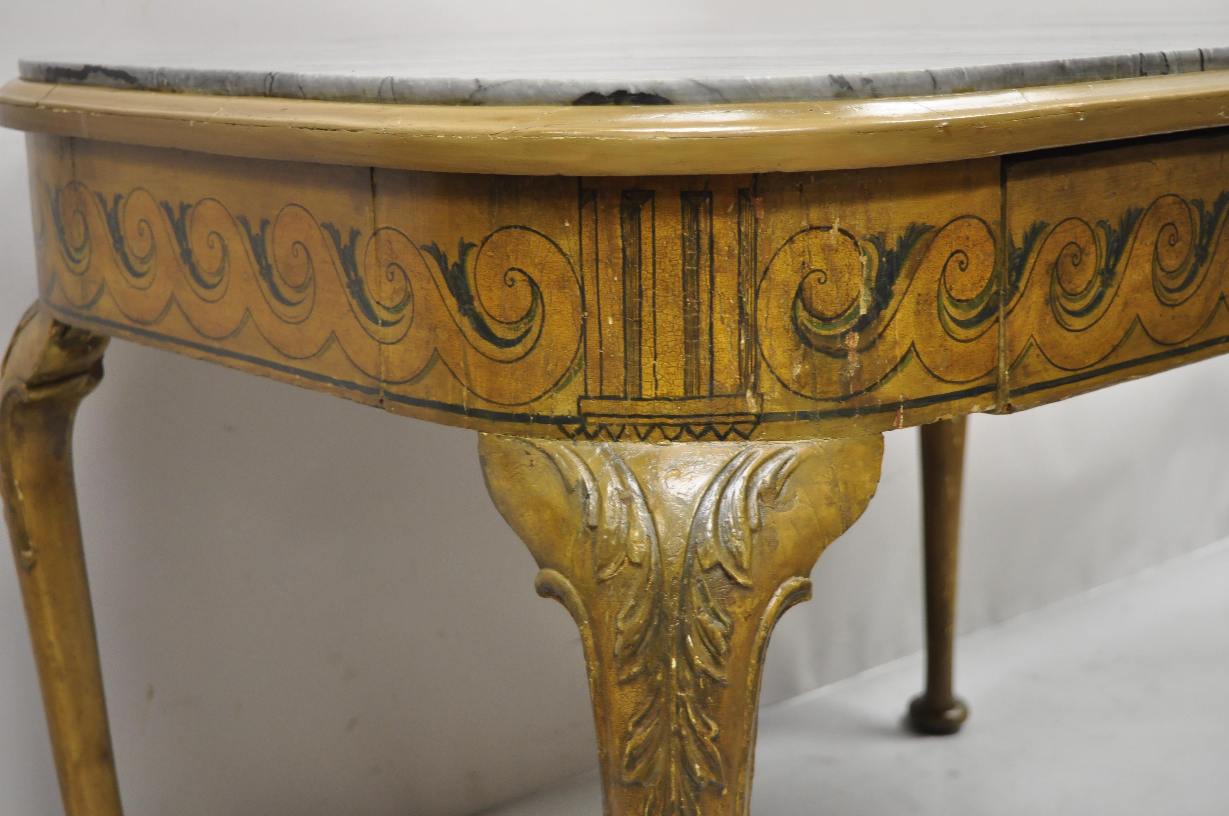 Antiker, französischer, handbemalter Queen Anne-Tisch im Adams-Stil mit einer Schublade in der Mitte im Zustand „Gut“ im Angebot in Philadelphia, PA