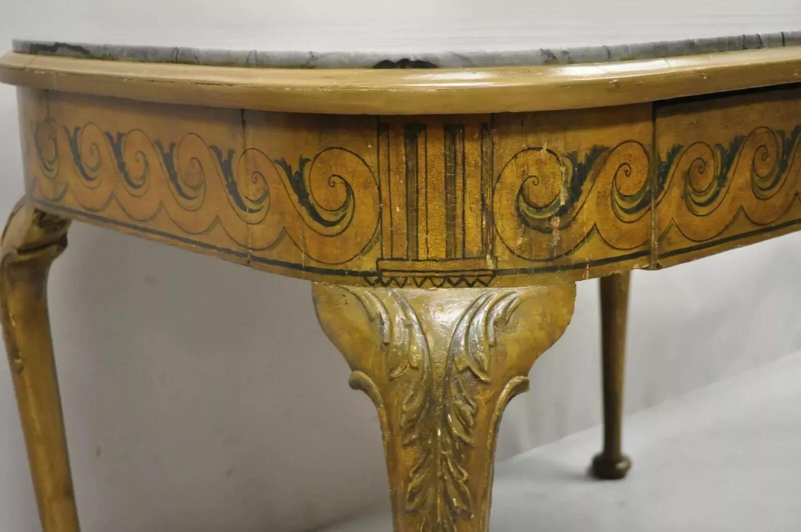 19th Century Antique French Adams Style Hand Painted Queen Anne One Drawer Center Table For Sale
