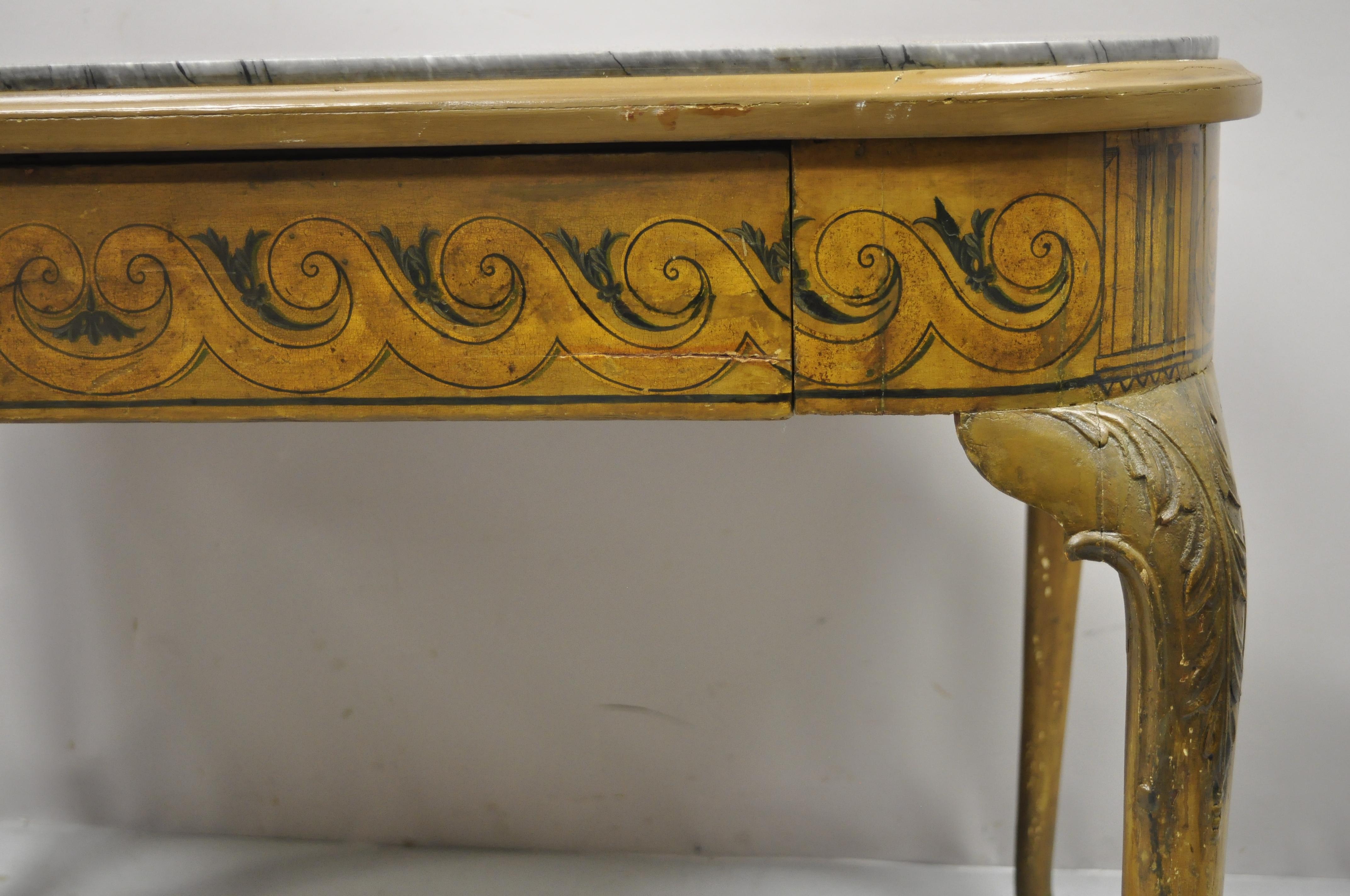 Antiker, französischer, handbemalter Queen Anne-Tisch im Adams-Stil mit einer Schublade in der Mitte im Angebot 1