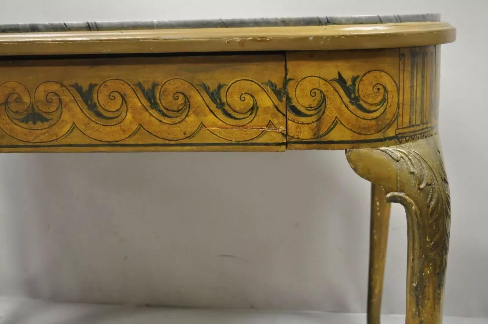Antique French Adams Style Hand Painted Queen Anne One Drawer Center Table For Sale 2