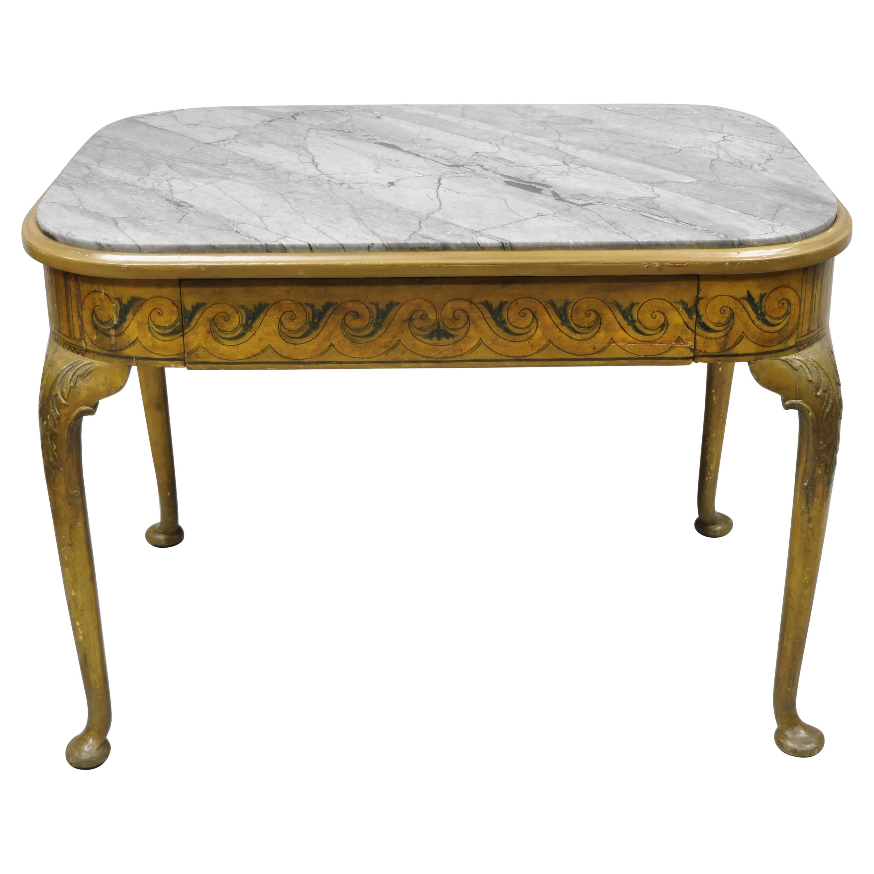 Antique French Adams Style Hand Painted Queen Anne One Drawer Center Table For Sale