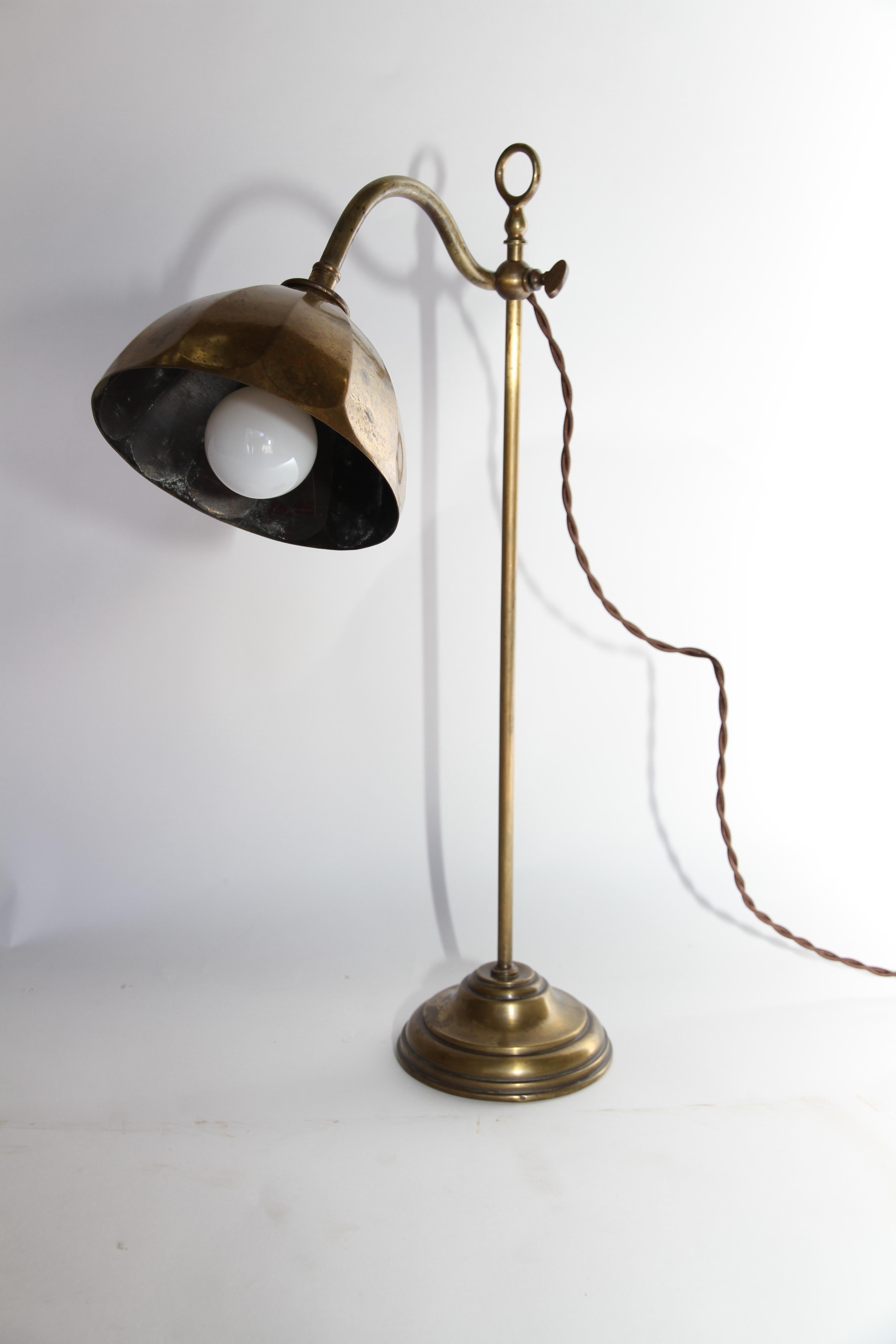 Antique French Adjustable Brass Lamp In Good Condition In Houston, TX